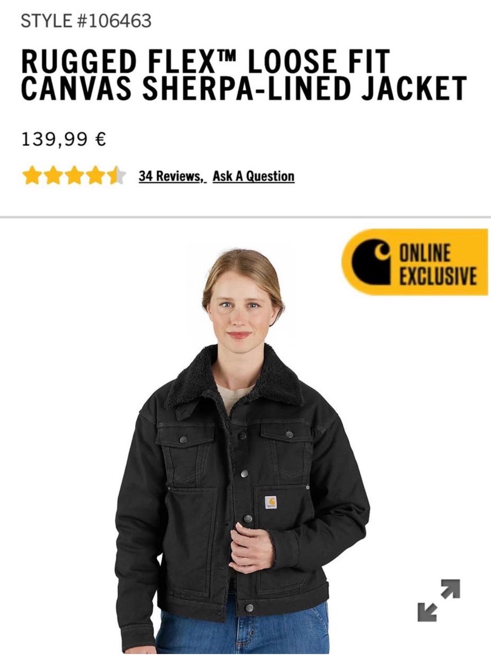 Carhartt Black Sherpa-Lined Canvas Work Jacket